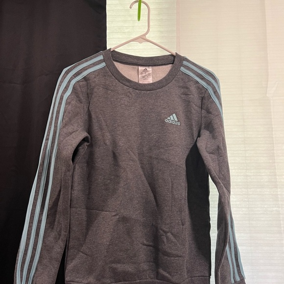 NWT Womens Adidas Gray Crewneck Long Sleeve w/ Blue Signature Stripes Size XS - Picture 3 of 6